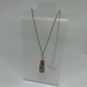 Handmade Silver Chain Necklace with an Amethyst Gemstone Bottle Charm